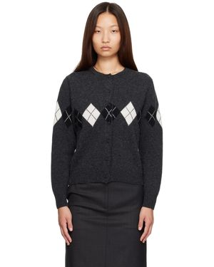 NOTHING WRITTEN Cardigan Heritage Gris En Tricot À Motif Argyle - Noir
