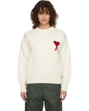 Ami Paris Off- Wool Crewneck Ami De Coeur Jumper - Black