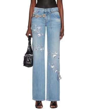 Blumarine Floral Sequined Jeans - Blue