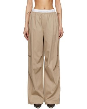 Alexander Wang Taupe Logo Elastic Mid-Rise Trousers - Natural