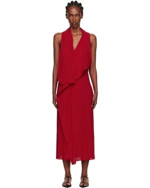 Yohji Yamamoto Lawn Long Draped Sleeveless Maxi Dress - Red