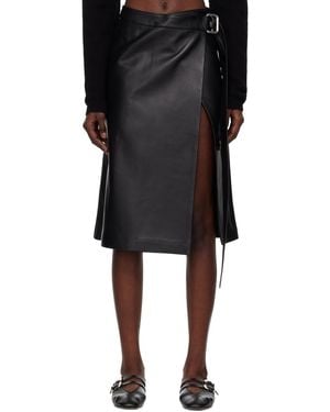 Ami Paris Wrap Leather Midi Skirt - Black