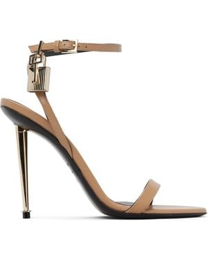 Tom Ford Shiny Padlock Pointy Naked Heeled Sandals - Metallic