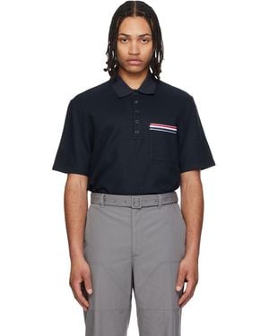 Thom Browne Short Sleeve Pocket Polo Rwb Embroidery Polo - Black