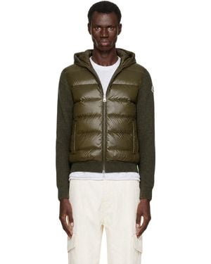 Moncler Khaki Padded Wool Zip-Up Down Hoodie - Green