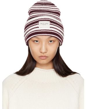 Rag & Bone Bonnet Blake Blanc Et Brun En Tricot Côtelé À Rayures - Marron