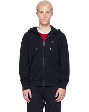 Ami Paris Zipped Cotton Ami De Coeur Hoodie - Blue