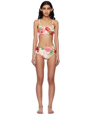 Blumarine Off- & Peony-Printed Viscose Bikini - Black