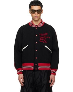 Needles Deconstructed Letter Bomber Jacket - Black