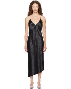 Helmut Lang Robe Longue À Enfiler Brune En Satin Froissé - Noir