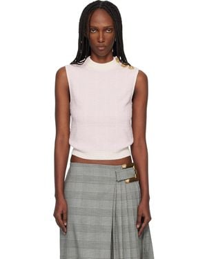 Balmain Tweed Button Crop Tank Top - Black