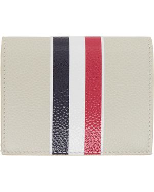Thom Browne Off- Pebble Grain Rwb Stripe Double Card Holder - Black