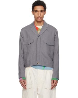 Paul Smith Linen Open-Collar Jacket - Grey