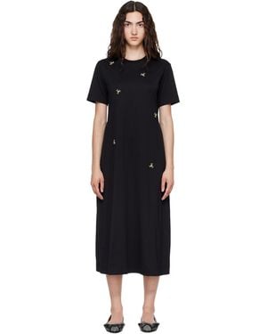 Simone Rocha Robe T-Shirt Midi Noire À Appliqués Facettés