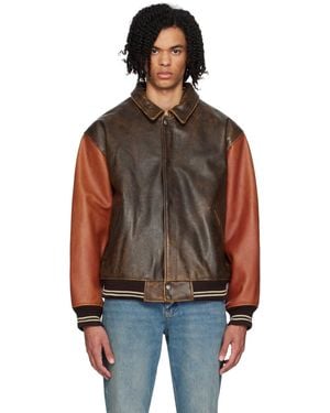 Guess Varsity Leather Bomber Jacket - Black