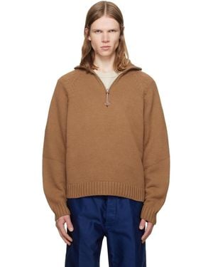 Tom Ford Tan Cashmere Wool Half Zip Jumper - Blue
