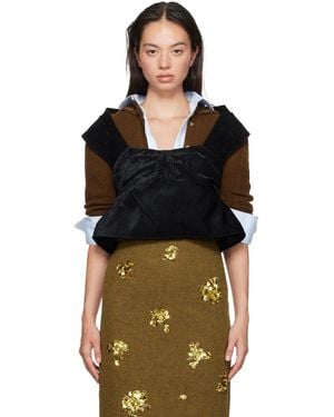 ShuShu/Tong Pleated Corduroy Off-Shoulder Peplum Top - Black