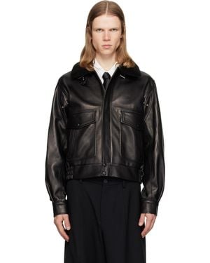 Ernest W. Baker Aviator Leather Bomber Jacket - Black