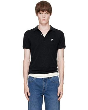 Ami Paris Cotton Ami De Coeur Polo - Black