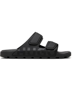 HUGO Logo Double Touch-Closure Straps Sandals - Black