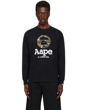 Aape By A Bathing Ape 'Aapeunvs' Moonface Long Sleeve T-Shirt - Black