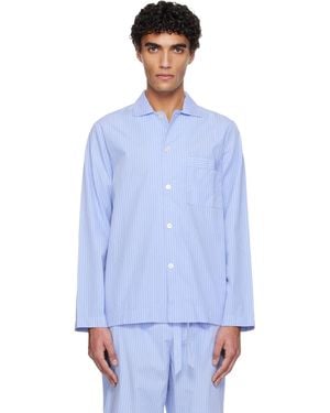 Tekla Poplin Long-Sleeved Pyjama Shirt - Blue