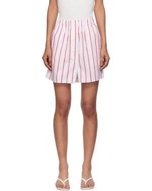 Frankie Shop ホワイト＆レッド Lui ストライプ コットン ボクサー ショートパンツ