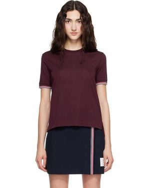 Thom Browne Burgundy Rib Cuff Rwb Tipping Wool Jersey T-Shirt - Purple