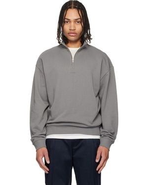 HUGO Cotton Terry Logo-Print Sweatshirt - Grey
