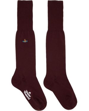 Vivienne Westwood Burgundy Uni Colour High Socks - Red