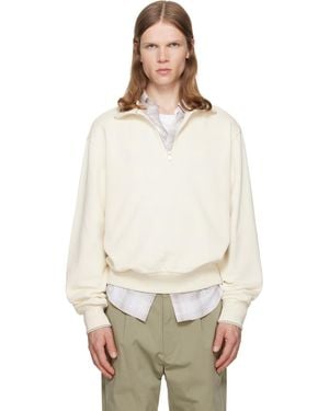 BOSS Off- Zipper Neck Structured Cotton Sweatshirt - Natural