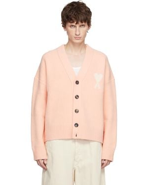 Ami Paris Alpaca Ami De Coeur Cardigan - Pink
