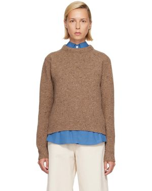 Rohe Pull Ajusté Brun Clair En Tricot De Fil Mouliné À Col Ras Du Cou - Marron