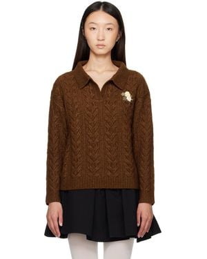 ShuShu/Tong Lapel Collar Knit Polo - Brown