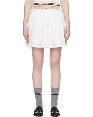 Thom Browne Eyelash Tweed Drawstring Pleated Miniskirt - White