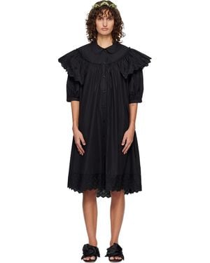 Simone Rocha Puff Sleeve Ruffle Frill Trim Shirt Midi Dress - Black