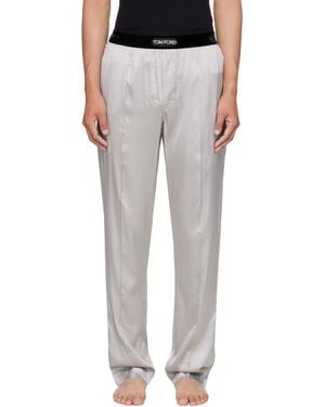 Tom Ford グレー ストレッチ シルクサテン パジャマパンツ - ブラック