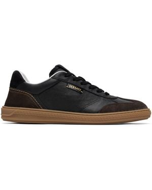 Versace Greca Court Nappa & Suede Trainers - Black