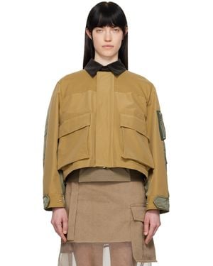 Sacai Khaki & Tan Grosgrain & Nylon Twill Jacket - Multicolour
