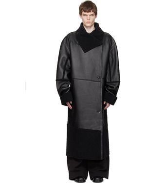 Entire studios Long Leather & Faux-Shearling Coat - Black