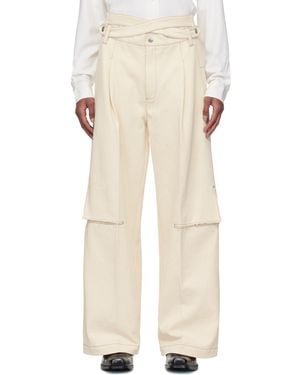 NULLUS Intertwined Belt Tailored Carved Denim Pants - Natural
