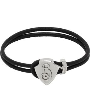 Burberry Bracelet Noir En Cuir À Ferrure En Forme De Bouclier À Logo B