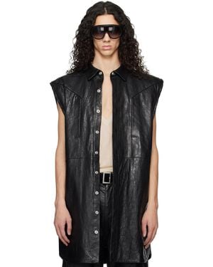 Rick Owens Temple Jumbo Outshirt Leather Vest - Black
