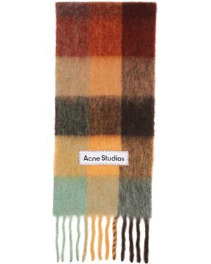 Acne Studios Écharpe Multicolore En Mohair À Carreaux - Marron