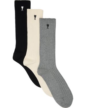 Ami Paris Ensemble De Trois Paires De Chaussettes Multicolore À Logo Ami De Cœur - Gris