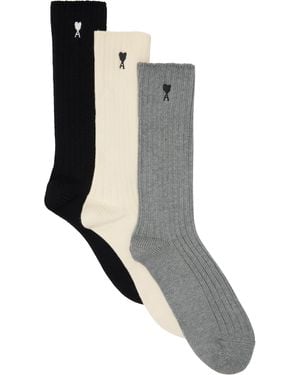 Ami Paris Three-Pack Ami De Coeur Socks - Grey