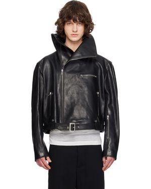 Rick Owens Temple Biker Jumbo Stooges Leather Jacket - Black