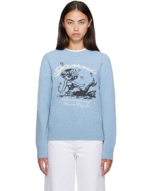 Ganni Mermaid Graphic Wool Jumper - Blue
