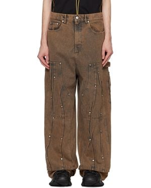 Kusikohc ブラウン Workwear マルチ リベット ジーンズ