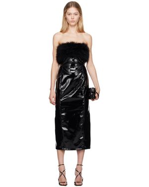 Blumarine Marabou Feather Faux-leather Midi Dress - Black